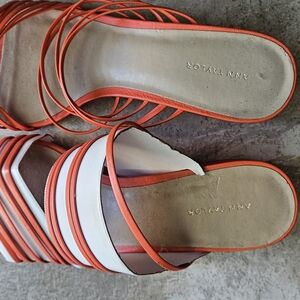 Ann Taylor Vibrant Red and White Sandals. They Are More Orange Color Than Red